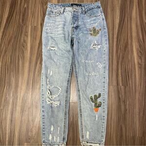 ZAFSI BLINGS Floral Embroidered Mom Jeans sz M